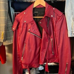 Zara Red Faux Leather Biker Jacket